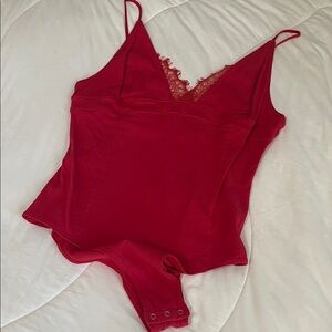 Free People Crimson Lace-Trim Bodysuit